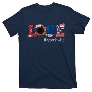 Grandma Life Floral Usa Flag T-Shirt