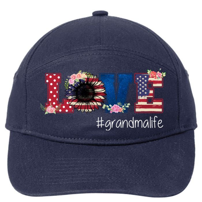 Grandma Life Floral Usa Flag 7-Panel Snapback Hat