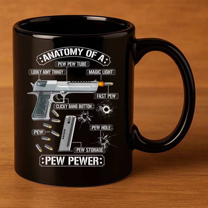 Gun Lovers Funny Amendment Meme Anatomy Of A Pew Pewer 11oz C Handle Ceramic Mug