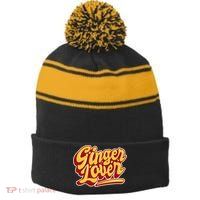 Ginger Lover Funny Redhead Retro Stripe Pom Pom Beanie