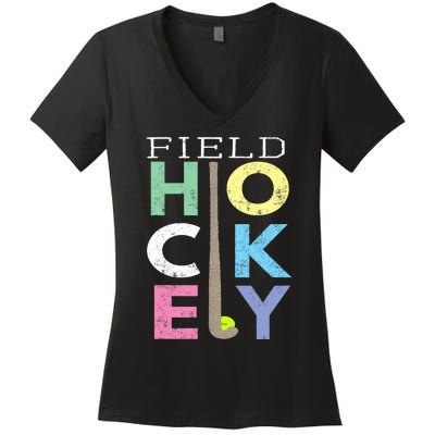 Girl Love Field Hockey Fun Birthday Gift product Women's V-Neck T-Shirt