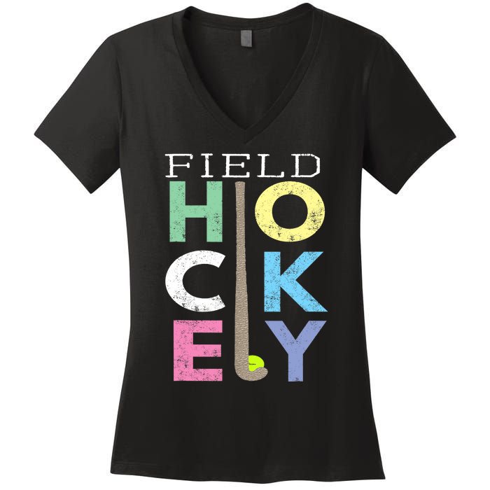 Girl Love Field Hockey Fun Birthday Gift product Women's V-Neck T-Shirt