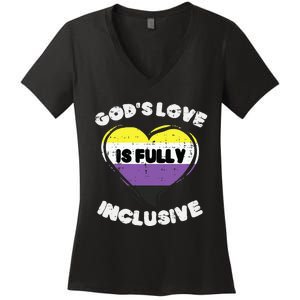 Gods Love Fully Inclusive Heart Enby Nb Pride Flag Women's V-Neck T-Shirt