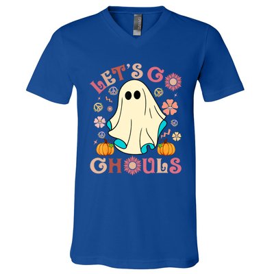 Groovy Lets Go Ghouls Halloween Ghost Outfit Gift V-Neck T-Shirt