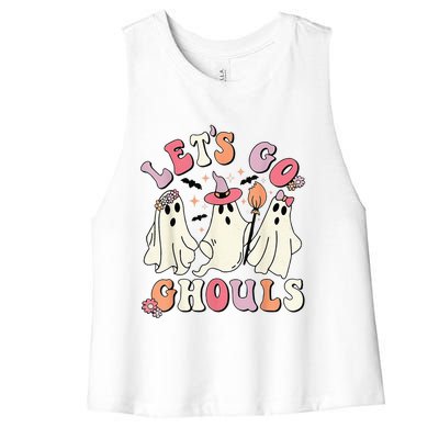 groovy lets go ghouls halloween ghost out costume Women's Racerback Cropped Tank