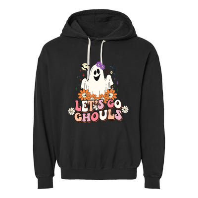 Groovy Lets Go Ghouls Ghost Retro Halloween Wo Girl Garment-Dyed Fleece Hoodie