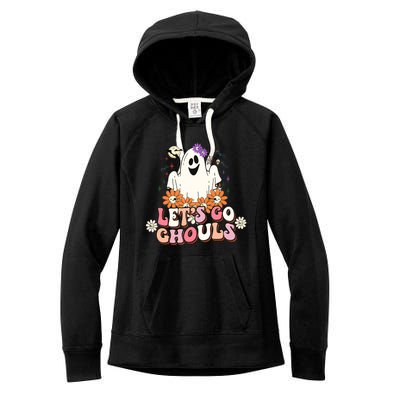 Groovy Lets Go Ghouls Ghost Retro Halloween Wo Girl Women's Fleece Hoodie