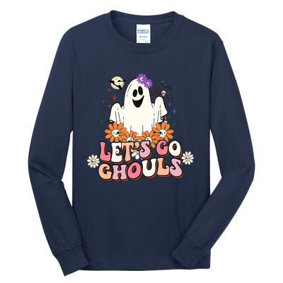 Groovy Lets Go Ghouls Ghost Retro Halloween Wo Girl Tall Long Sleeve T-Shirt