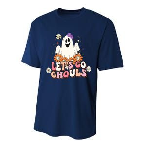 Groovy Lets Go Ghouls Ghost Retro Halloween Wo Girl Performance Sprint T-Shirt