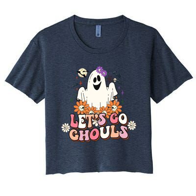 Groovy Lets Go Ghouls Ghost Retro Halloween Wo Girl Women's Crop Top Tee