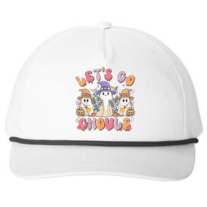 Groovy Lets Go Ghouls Cute Ghost Halloween Spooky Season Funny Gift Snapback Five-Panel Rope Hat