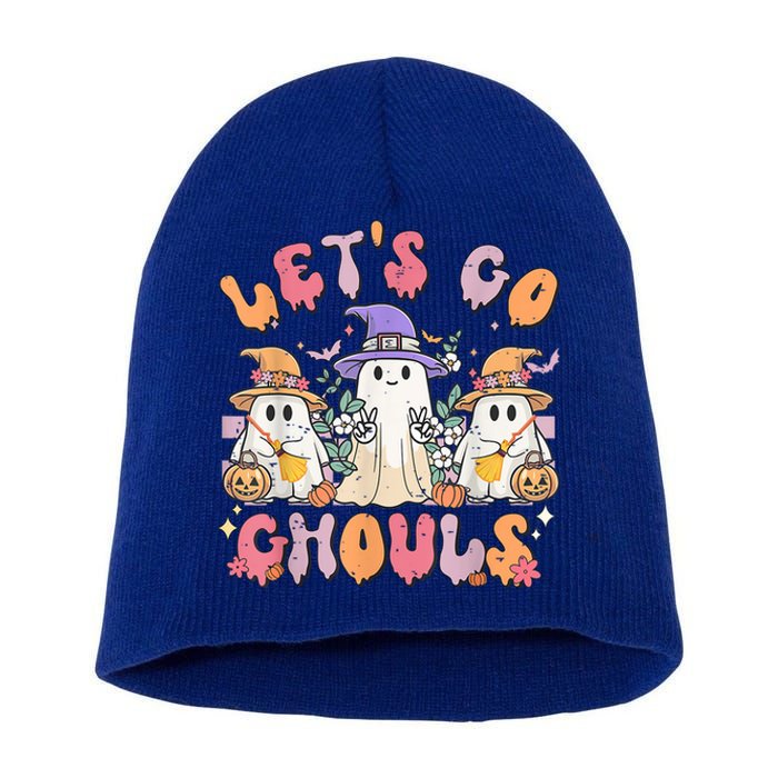 Groovy Lets Go Ghouls Cute Ghost Halloween Spooky Season Funny Gift Short Acrylic Beanie