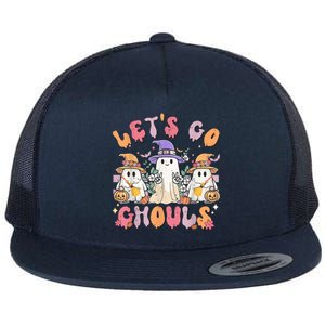 Groovy Lets Go Ghouls Cute Ghost Halloween Spooky Season Funny Gift Flat Bill Trucker Hat