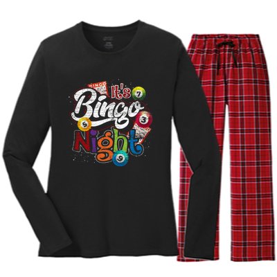 Gambling Lover Gift Its Bingo Night Funny Lottery Bingo Women's Long Sleeve Flannel Pajama Set 