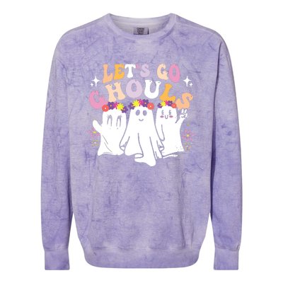 Groovy Lets Go Ghouls Cute Ghost Halloween Spooky Season Colorblast Crewneck Sweatshirt