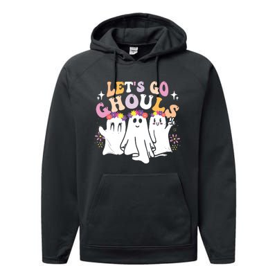 Groovy Lets Go Ghouls Cute Ghost Halloween Spooky Season Performance Fleece Hoodie