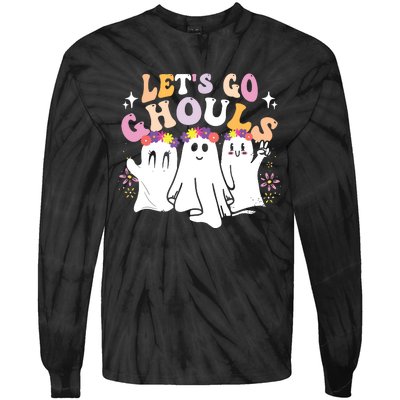 Groovy Lets Go Ghouls Cute Ghost Halloween Spooky Season Tie-Dye Long Sleeve Shirt