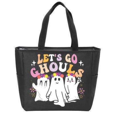 Groovy Lets Go Ghouls Cute Ghost Halloween Spooky Season Zip Tote Bag