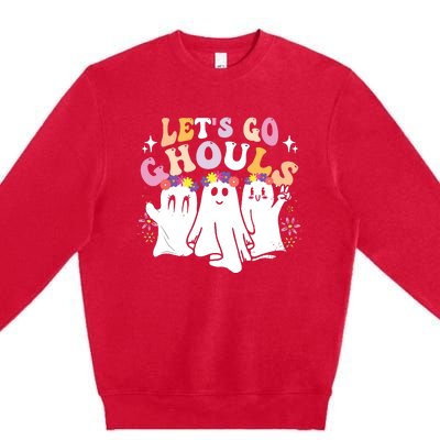 Groovy Lets Go Ghouls Cute Ghost Halloween Spooky Season Premium Crewneck Sweatshirt