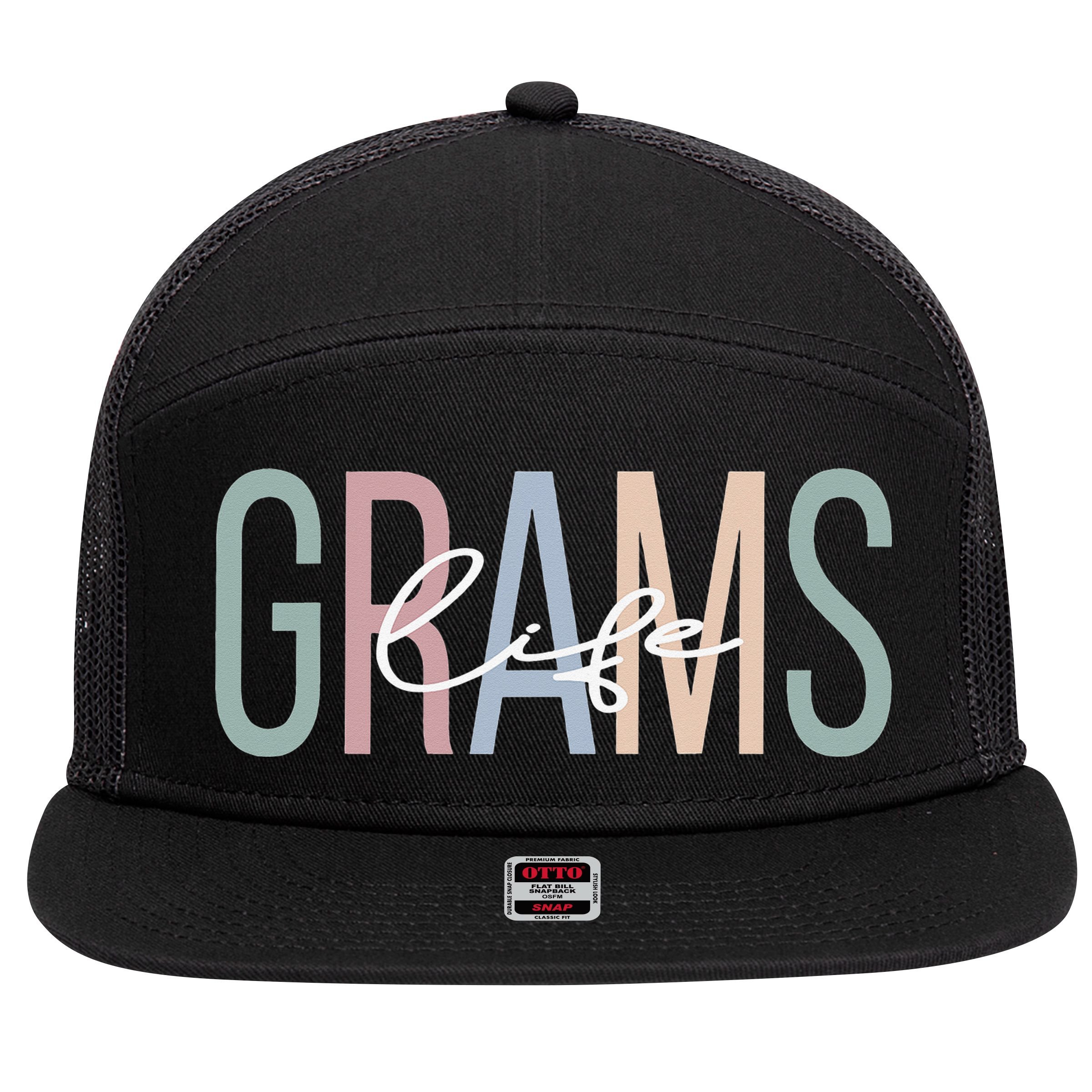 Grams Life Grams Grandma Boho Grams Grandmother 7 Panel Mesh Trucker Snapback Hat