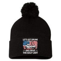 Golfer Lets Get Drunk And Drive The Golf Cart Golf Player Pom Pom 12in Knit Beanie