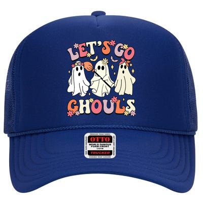 Groovy LetS Go Ghouls Halloween Ghost Outfit Gift High Crown Mesh Back Trucker Hat