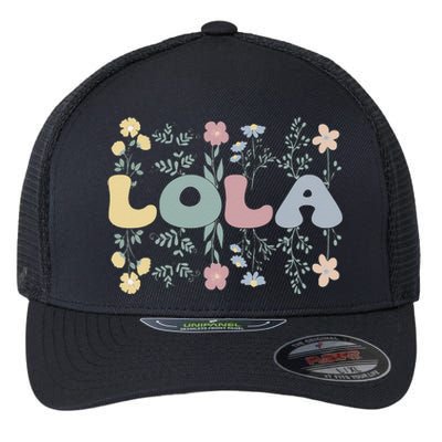 Groovy Lola Grandmother Flowers Lola Grandma Flexfit Unipanel Trucker Cap