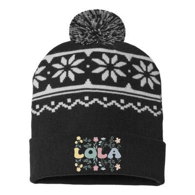 Groovy Lola Grandmother Flowers Lola Grandma USA-Made Snowflake Beanie