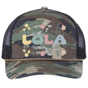 Groovy Lola Grandmother Flowers Lola Grandma Retro Rope Trucker Hat Cap