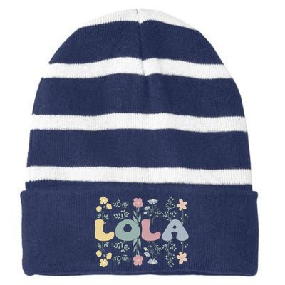 Groovy Lola Grandmother Flowers Lola Grandma Striped Beanie with Solid Band