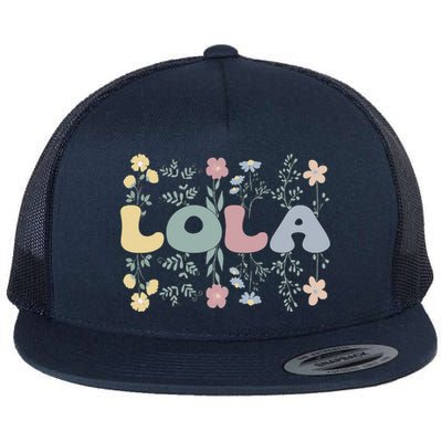 Groovy Lola Grandmother Flowers Lola Grandma Flat Bill Trucker Hat