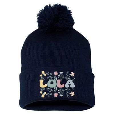 Groovy Lola Grandmother Flowers Lola Grandma Pom Pom 12in Knit Beanie