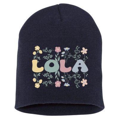 Groovy Lola Grandmother Flowers Lola Grandma Short Acrylic Beanie