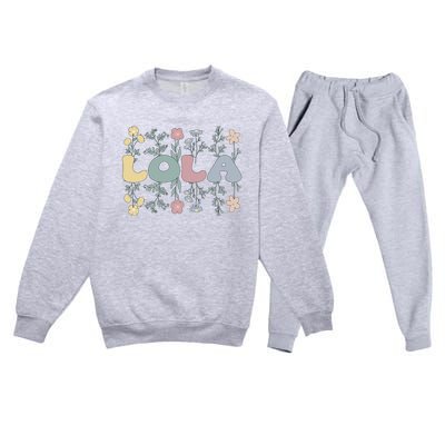 Groovy Lola Grandmother Flowers Lola Grandma Premium Crewneck Sweatsuit Set