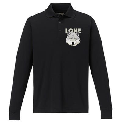 Graphic Lone Grey Wolf Sigma Male Gift Performance Long Sleeve Polo