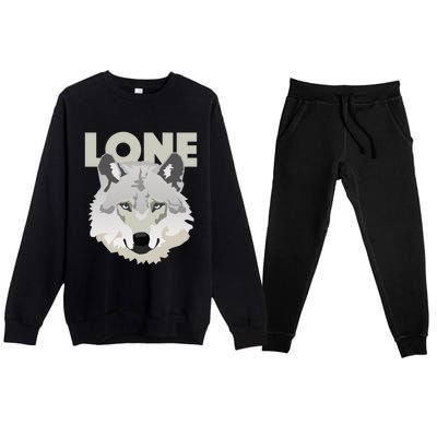 Graphic Lone Grey Wolf Sigma Male Gift Premium Crewneck Sweatsuit Set