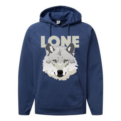 Graphic Lone Grey Wolf Sigma Male Gift Performance Fleece Hoodie