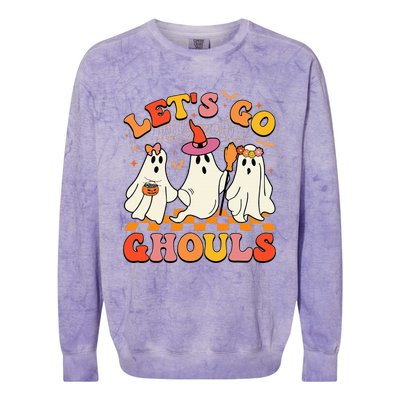 Groovy Lets Go Ghouls Halloween Ghost Colorblast Crewneck Sweatshirt