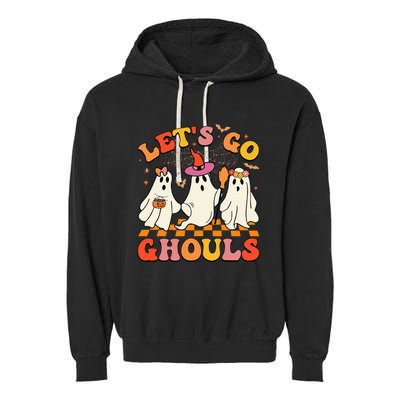 Groovy Lets Go Ghouls Halloween Ghost Garment-Dyed Fleece Hoodie