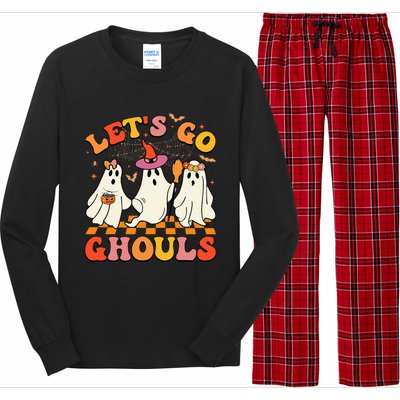 Groovy Lets Go Ghouls Halloween Ghost Long Sleeve Pajama Set