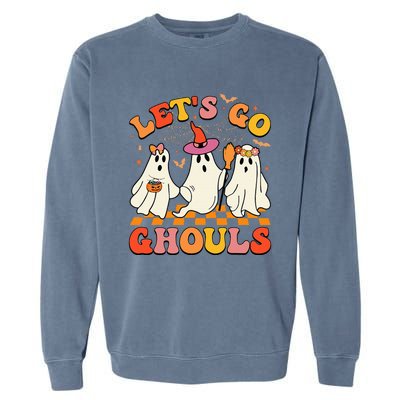 Groovy Lets Go Ghouls Halloween Ghost Garment-Dyed Sweatshirt