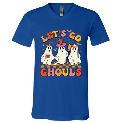 Groovy Lets Go Ghouls Halloween Ghost V-Neck T-Shirt