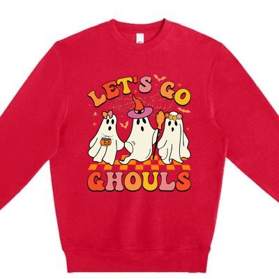 Groovy Lets Go Ghouls Halloween Ghost Premium Crewneck Sweatshirt