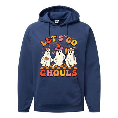 Groovy Lets Go Ghouls Halloween Ghost Performance Fleece Hoodie