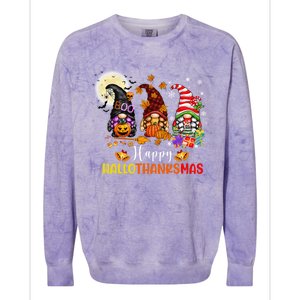 Gnomes Lover Halloween Merry Christmas Happy Hallothanksmas Gift Colorblast Crewneck Sweatshirt