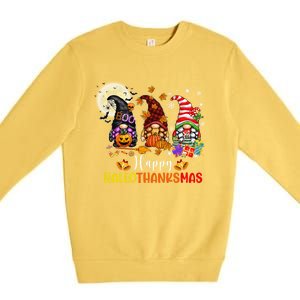 Gnomes Lover Halloween Merry Christmas Happy Hallothanksmas Gift Premium Crewneck Sweatshirt