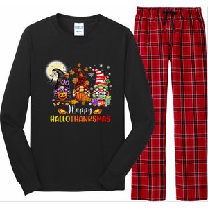 Gnomes Lover Halloween Merry Christmas Happy Hallothanksmas Gift Long Sleeve Pajama Set