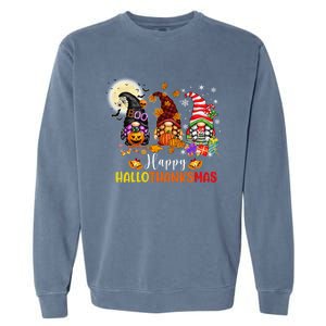 Gnomes Lover Halloween Merry Christmas Happy Hallothanksmas Gift Garment-Dyed Sweatshirt