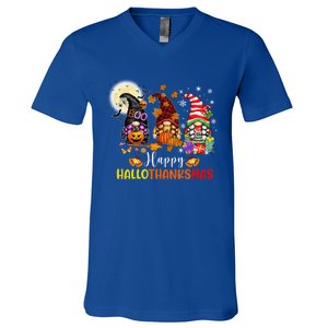 Gnomes Lover Halloween Merry Christmas Happy Hallothanksmas Gift V-Neck T-Shirt