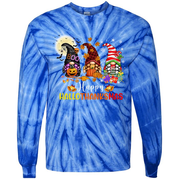 Gnomes Lover Halloween Merry Christmas Happy Hallothanksmas Gift Tie-Dye Long Sleeve Shirt